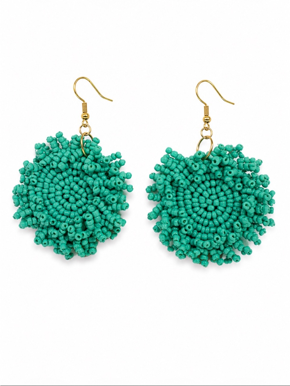 Turquoise Seed Bead Statement Drop Earrings – Boho Round Dangles